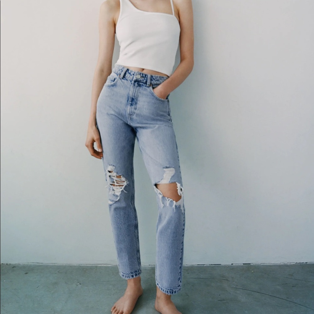 Zara ripped mom fit jeans blue/gray 27 US4
